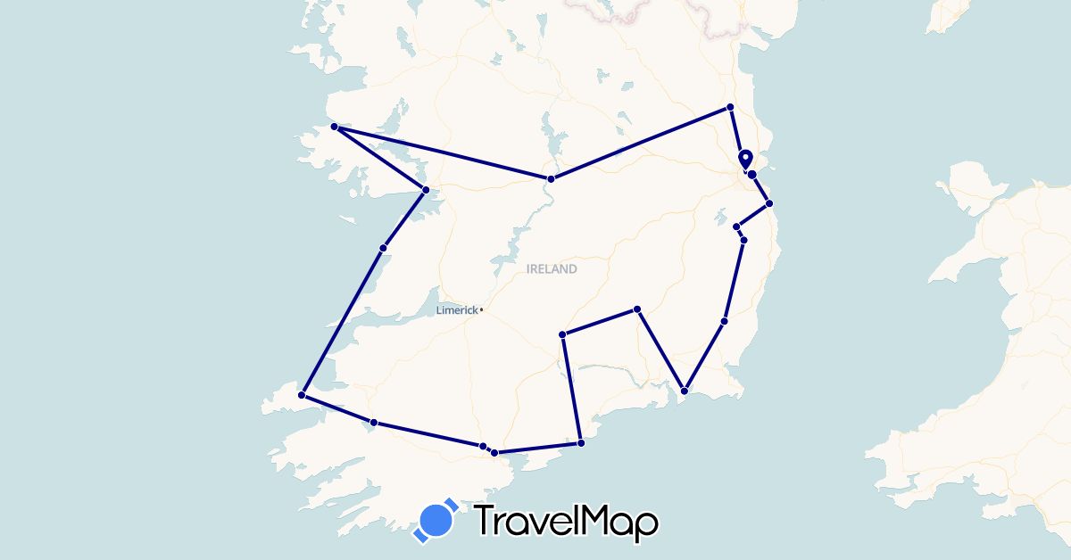 TravelMap itinerary: driving, plane in Ireland (Europe)